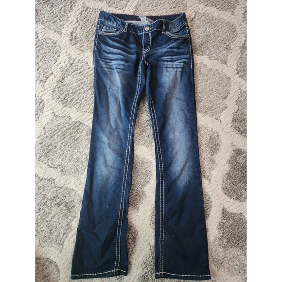Maurices Jeans Womens Medium Blue Dark Wash Embroidered Stretch - Picture 1 of 7
